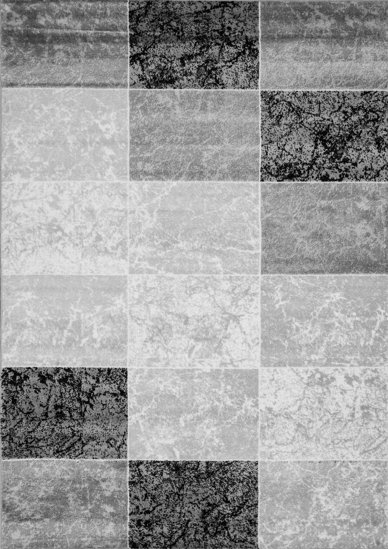 Teppich Kurzflor Modern Kariert Marmor Muster Meliert in Grau Schwarz Weiss für Wohnzimmer, schlafzimmer, kinderzimmer