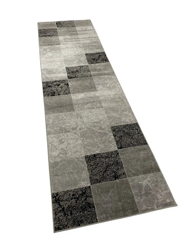 Teppich Kurzflor Modern Kariert Marmor Muster Meliert in Grau Schwarz Weiss für Wohnzimmer, schlafzimmer, kinderzimmer