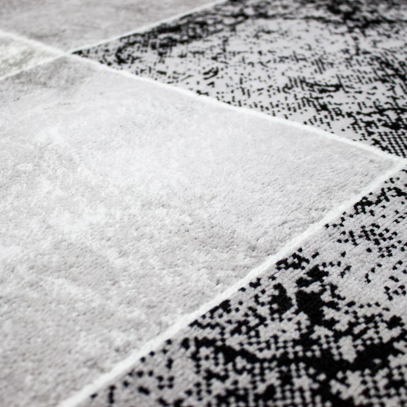 Teppich Kurzflor Modern Kariert Marmor Muster Meliert in Grau Schwarz Weiss für Wohnzimmer, schlafzimmer, kinderzimmer