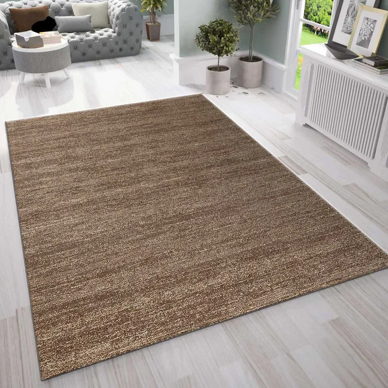 Modern Teppich Wohnzimmer Braun Kurzflor Einfarbig Meliert Farbecht Pflegeleicht