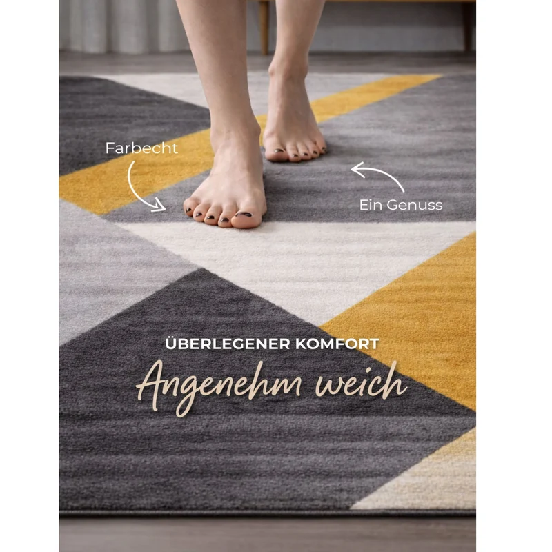Teppich Wohnzimmer Schlafzimmer Flur Teppich Geometrisches Muster Gelb