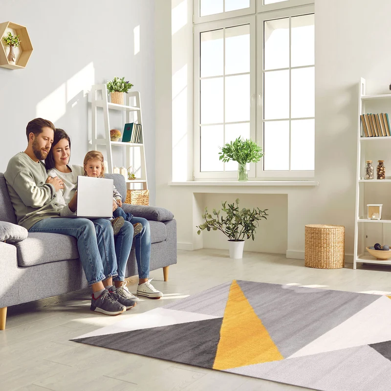 Teppich Wohnzimmer Schlafzimmer Flur Teppich Geometrisches Muster Gelb