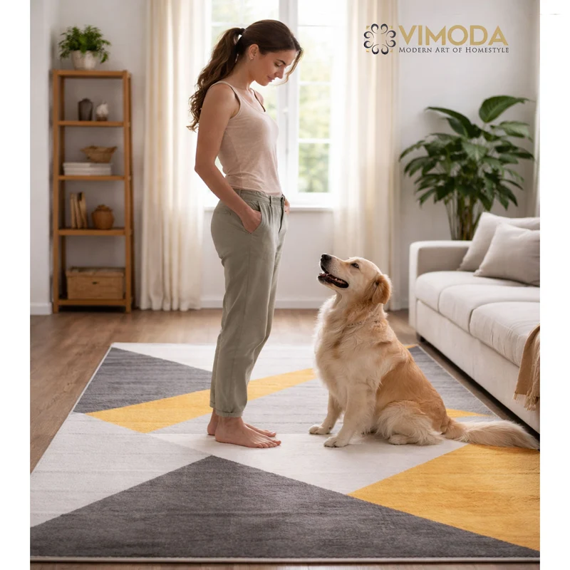 Teppich Wohnzimmer Schlafzimmer Flur Teppich Geometrisches Muster Gelb