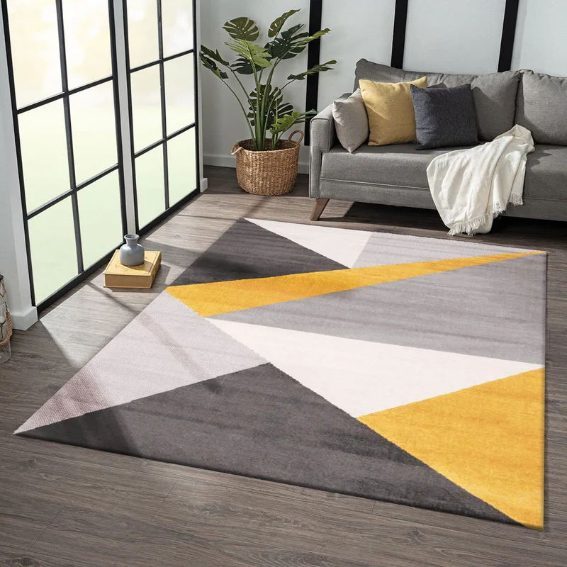 Teppich Wohnzimmer Schlafzimmer Flur Teppich Geometrisches Muster Gelb