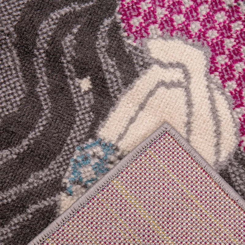 Kinderteppich Kinderzimmer Teppich Meerjungfrau Kurzflor Baby Grau Rosa