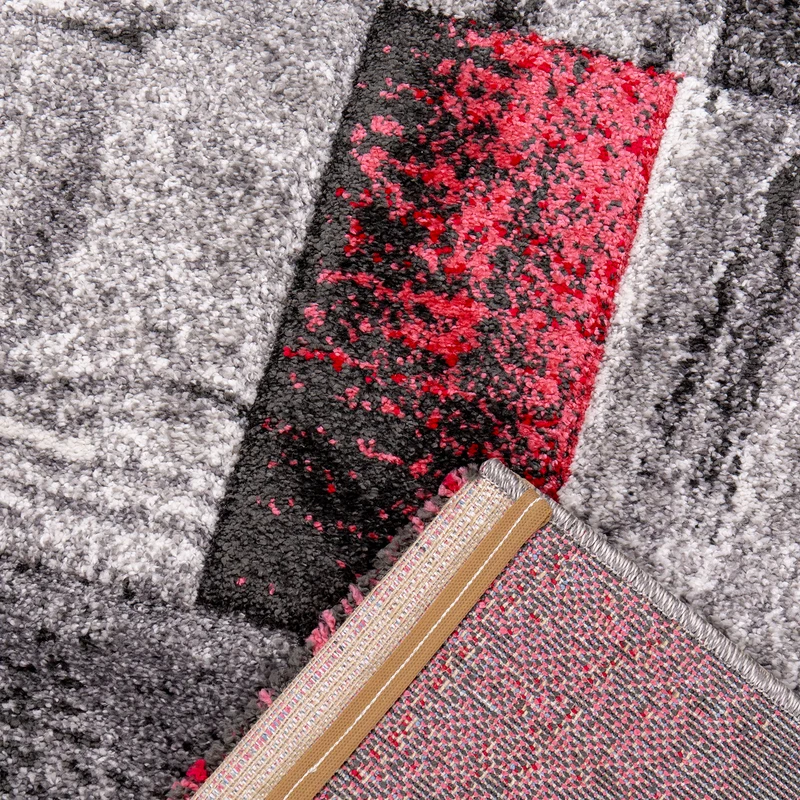 Designer Teppich Wohnzimmer Inneneinrichtung Modern Marmor Rot Optik Teppich Friseé