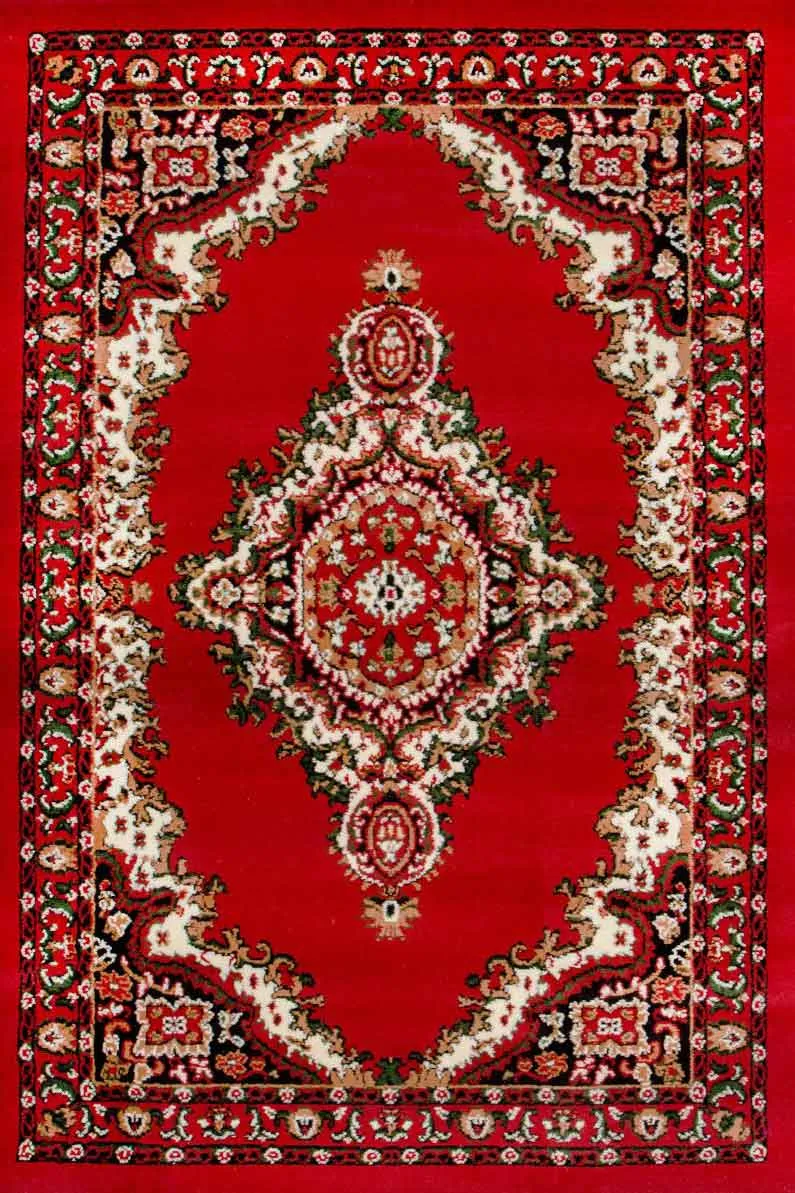 Teppich Orientalisch Muster kurzflor Klassisch Wohnzimmer, Esszimer, Flur- Beige Rot