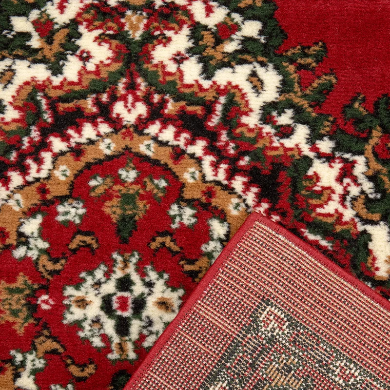 Teppich Orientalisch Muster kurzflor Klassisch Wohnzimmer, Esszimer, Flur- Beige Rot