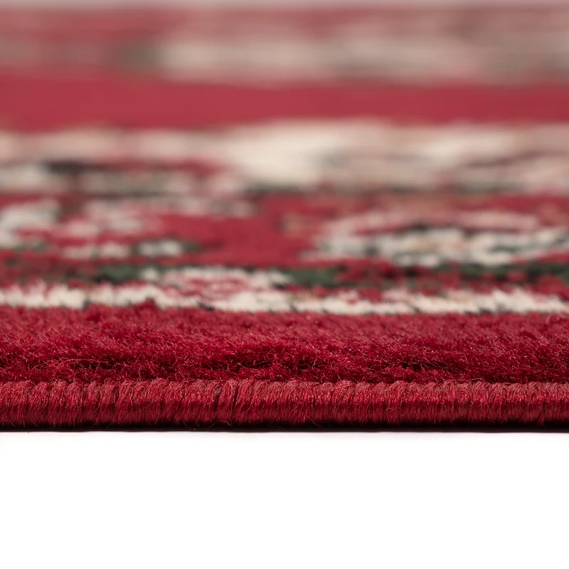 Teppich Orientalisch Muster kurzflor Klassisch Wohnzimmer, Esszimer, Flur- Beige Rot