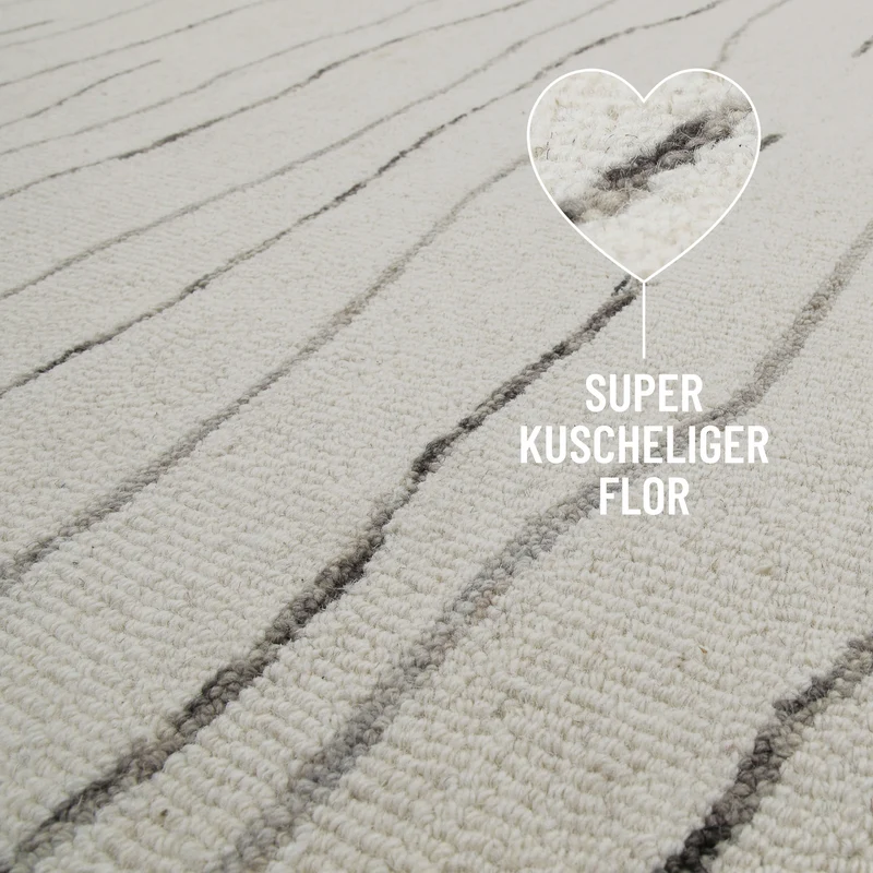 Kurzflor Teppich Creme Weiß aus Schurwolle "Hamptons ELEVEN" WECONhome