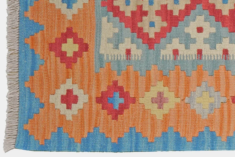 Kelim Gashgai · Handgewebt – Blau, 293x79 cm