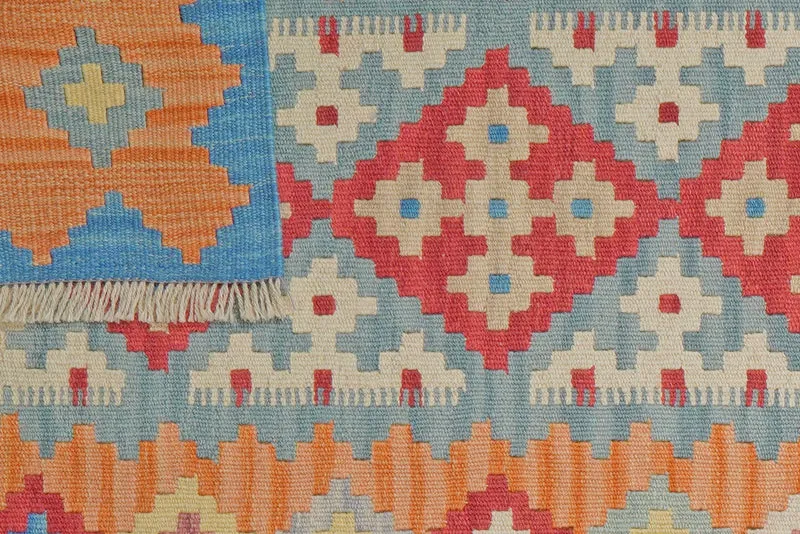 Kelim Gashgai · Handgewebt – Blau, 293x79 cm