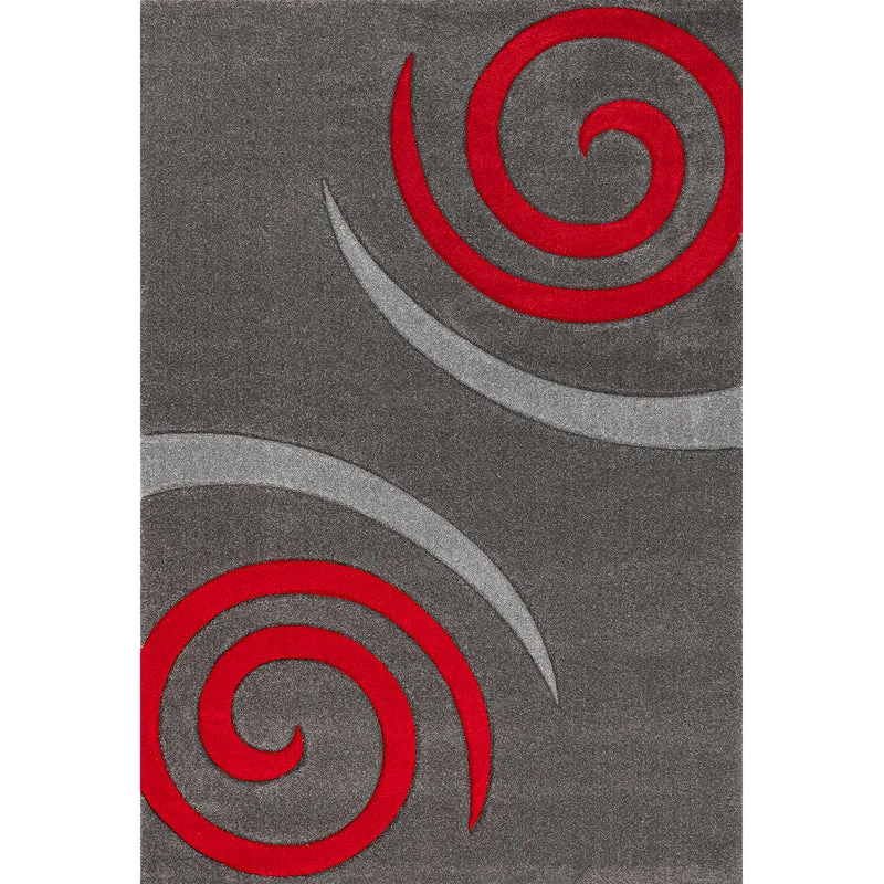 Teppich Kurzflor spiral zeichnung dicht gewebt dick und weiche Oberfläche Grau Rot Konturenschnitt aus Hand für Wohnzimmer, Schlafzimmer, küche