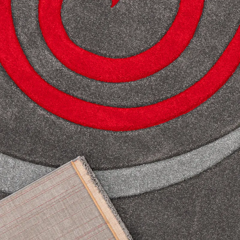 Teppich Kurzflor spiral zeichnung dicht gewebt dick und weiche Oberfläche Grau Rot Konturenschnitt aus Hand für Wohnzimmer, Schlafzimmer, küche