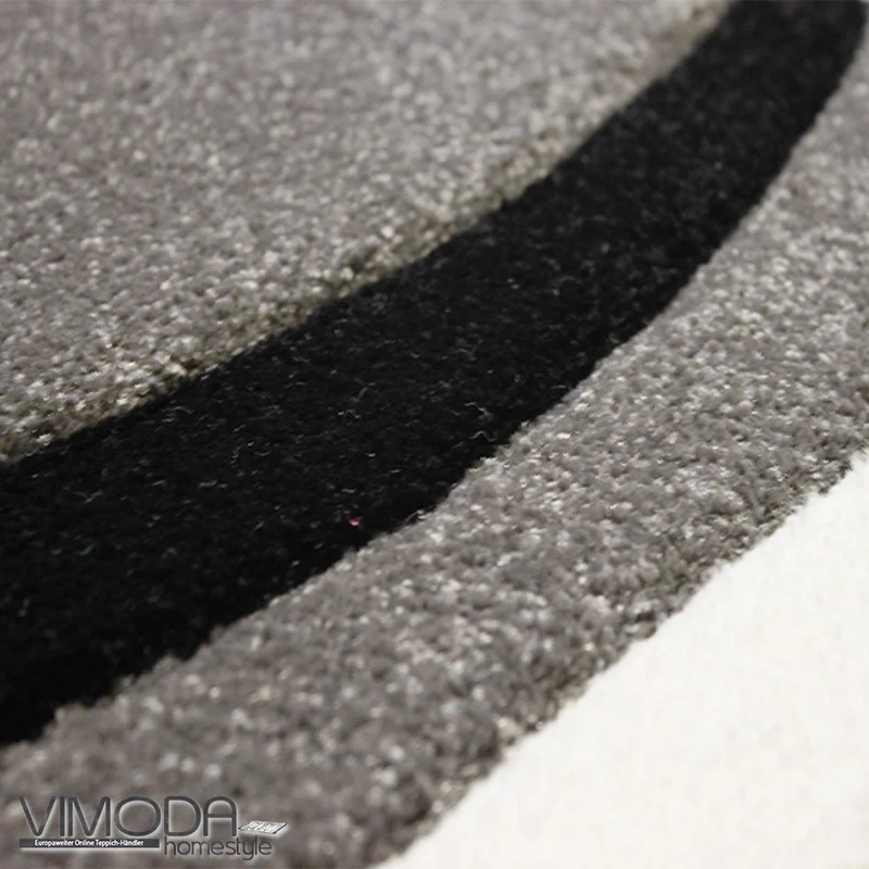 Designer Teppich Geschwungene Linien Grau, Weiß und Schwarz Harmonisch