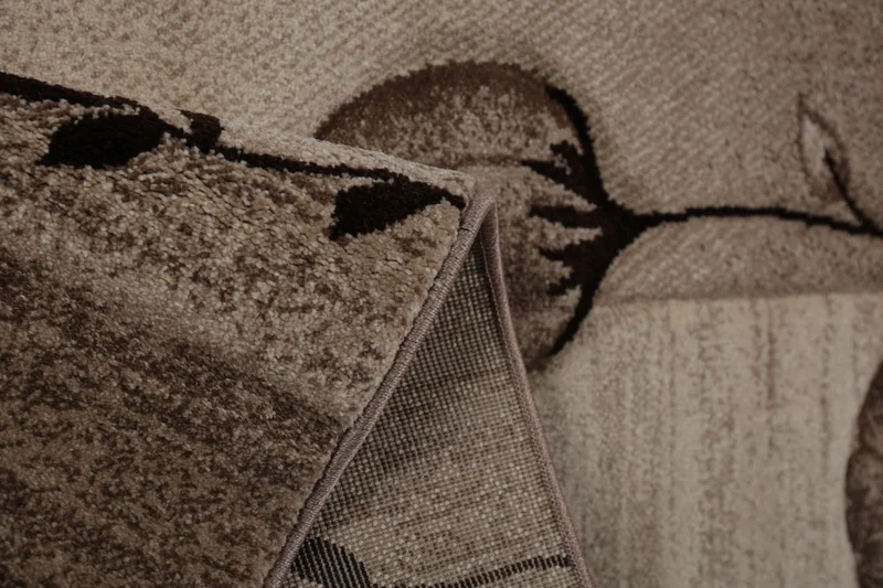 Designer Teppich Wohnzimmer Naturfarben Beige Braun mit Floralem Motiv