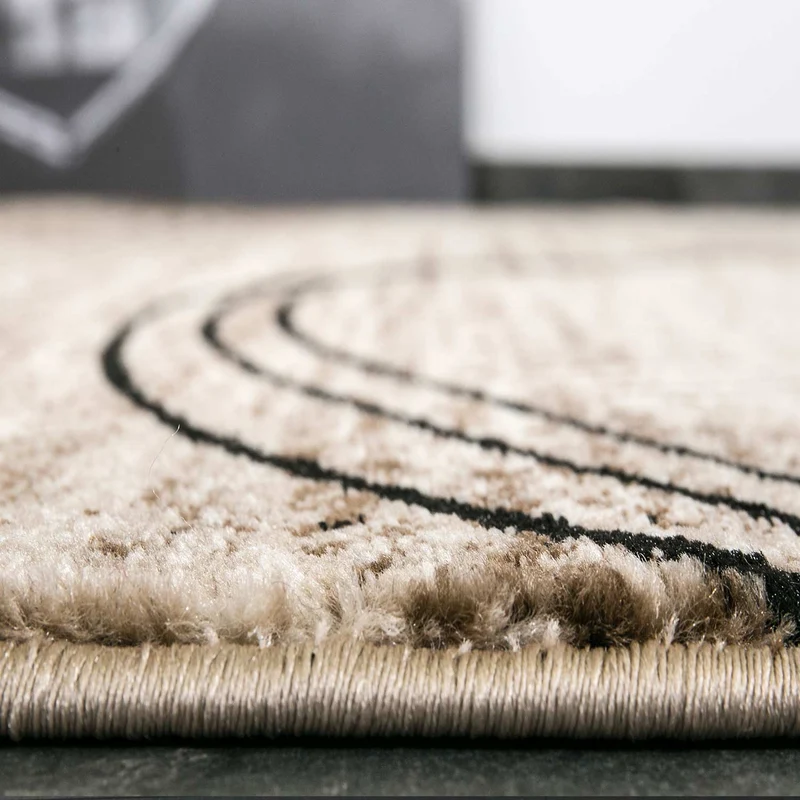 Teppich Kurzflor Modern sehr dicht gewebt Kreisel Muster Meliert in Braun Beige