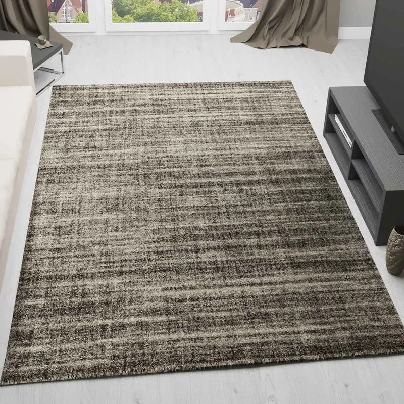Teppich kurzflor Modern dichter melierter Braun Weiß für Wohnzimmer, Schlafzimmer, kinderzimmer