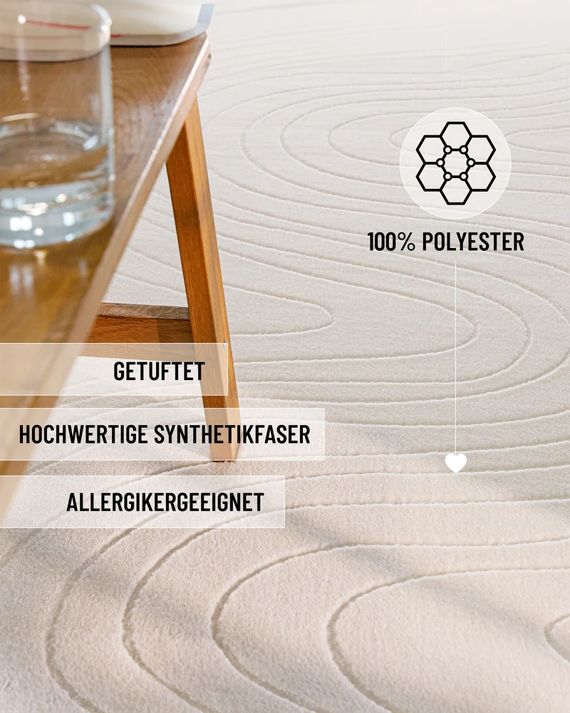 WECONhome Kurzflorteppich "Nuuk Flow" - Creme Weiß