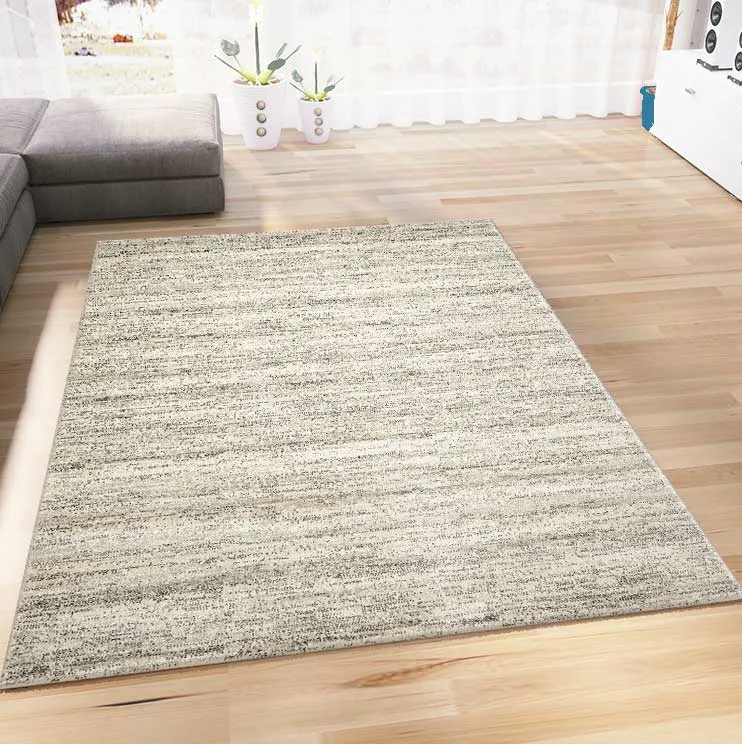 Modern Beige Braun Kurzflor Teppich Wohnzimmer Meliert Einfarbig Fußbodenheizung geeignet