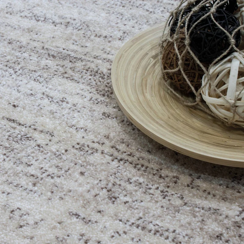 Modern Beige Braun Kurzflor Teppich Wohnzimmer Meliert Einfarbig Fußbodenheizung geeignet