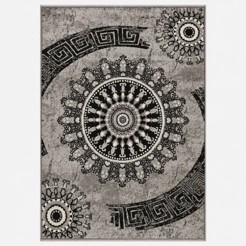 Teppich kurzflor Klassisch Orient Design Vintage Mandala Dunkelbraun Grau Anthrazit, für Wohnzimmer, Schlafzimmer