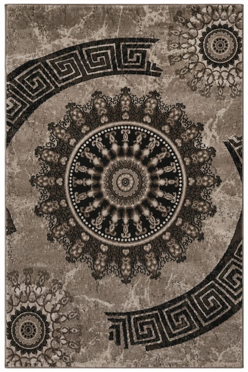 Teppich kurzflor Klassisch Orient Design Vintage Mandala Dunkelbraun Braun Beige, für Wohnzimmer, Schlafzimmer