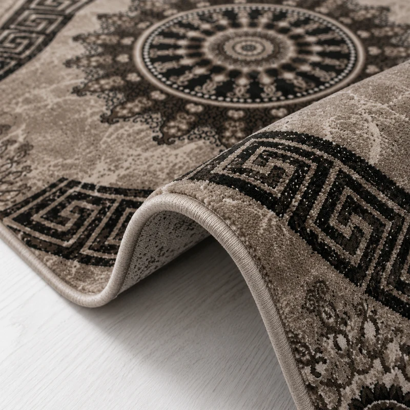 Teppich kurzflor Klassisch Orient Design Vintage Mandala Dunkelbraun Braun Beige, für Wohnzimmer, Schlafzimmer