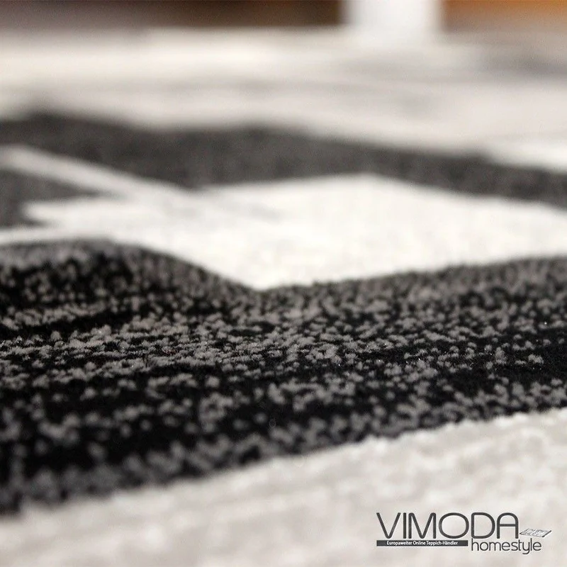 Designer Teppich Wohnzimmer Grau Anthrazit Kariert Retro mit geometrischen Motiven und Farbverlauf