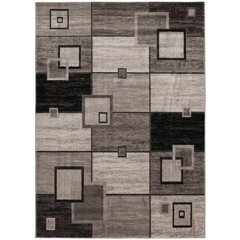 Designer Teppich Wohnzimmer Braun Beige Kariert Retro mit geometrischen Motiven und Farbverlauf