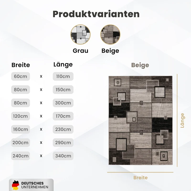 Designer Teppich Wohnzimmer Braun Beige Kariert Retro mit geometrischen Motiven und Farbverlauf