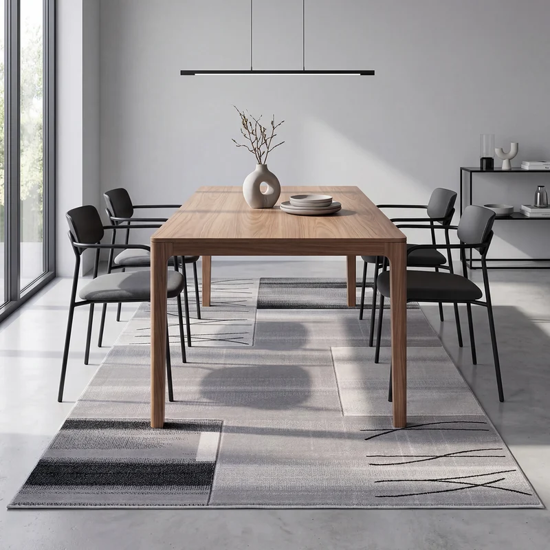 Designer Teppich Wohnzimmer Grau Kacheloptik mit Farbverlauf und Konturenschnitt