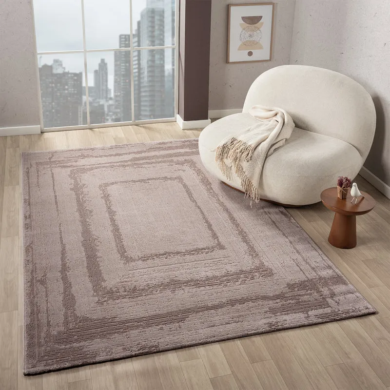 Premium Teppich Wohnzimmer Schlafzimmer Modern Hoch&Tief Bordüre – Kurzflor Teppich mit 3D Effekt