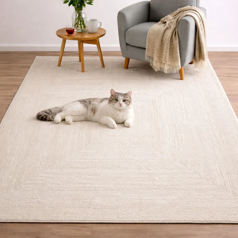Premium Teppich Wohnzimmer Schlafzimmer Modern Hoch&Tief Bordüre – Kurzflor Teppich mit 3D Effekt
