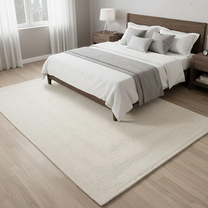 Premium Teppich Wohnzimmer Schlafzimmer Modern Hoch&Tief Bordüre – Kurzflor Teppich mit 3D Effekt