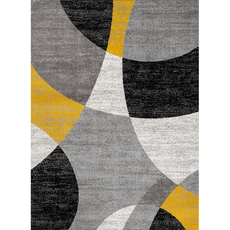 Teppich kurzflor Geometrisches Kreis-Muster Meliert Gelb Grau für Wohnzimmer, Schlafzimmer, küche