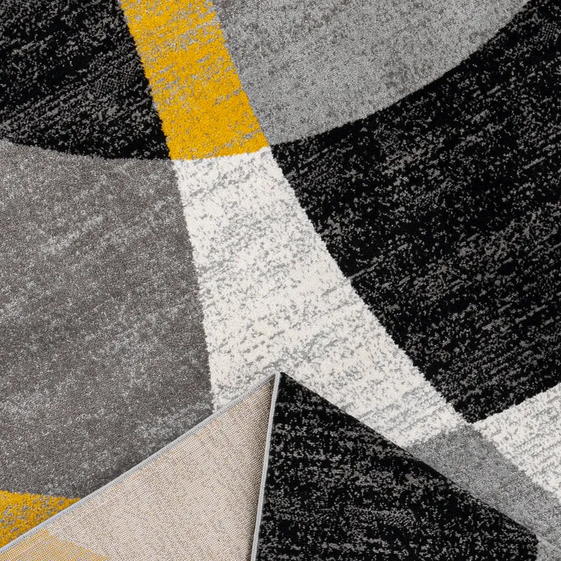 Teppich kurzflor Geometrisches Kreis-Muster Meliert Gelb Grau für Wohnzimmer, Schlafzimmer, küche