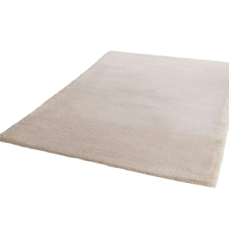 Fellteppich Kunstfell Teppich Imitat in Beige Dicht Flauschig Seidiger Glanz