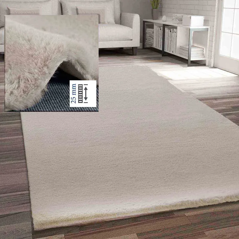 Fellteppich Kunstfell Teppich Imitat in Beige Dicht Flauschig Seidiger Glanz