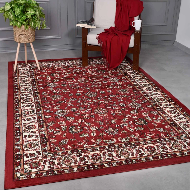Orient Teppich rot beige klassisch dicht gewebt mit Ornament und Blumenmotiven