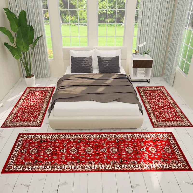 Orient Teppich rot beige klassisch dicht gewebt mit Ornament und Blumenmotiven