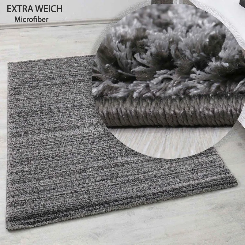 Moderner Wohnzimmer Teppich Extra Weich Mikrofaser Spezial Melierung Anthrazit