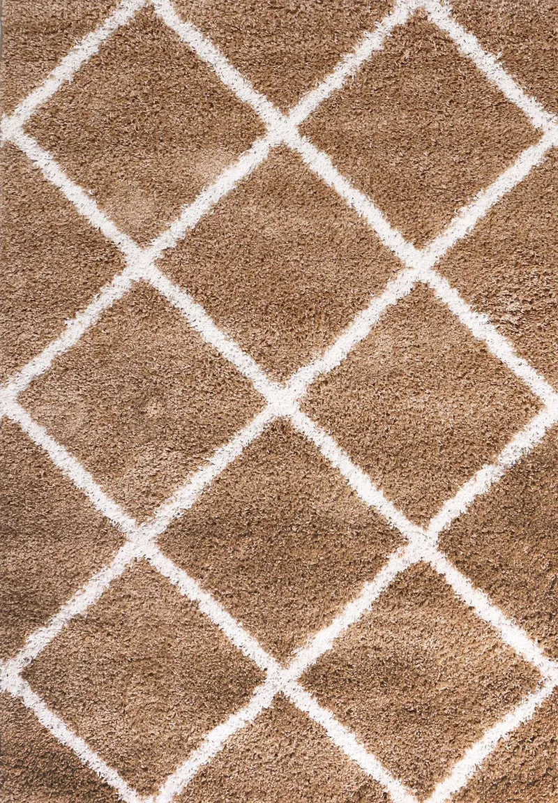 Hochflor Teppich Wohnzimmer Shaggy Rauten Muster Beige Creme Skandinavischer Stil Weich Robust