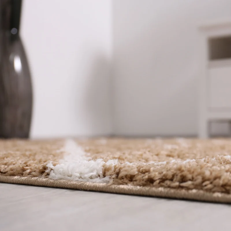 Hochflor Teppich Wohnzimmer Shaggy Rauten Muster Beige Creme Skandinavischer Stil Weich Robust