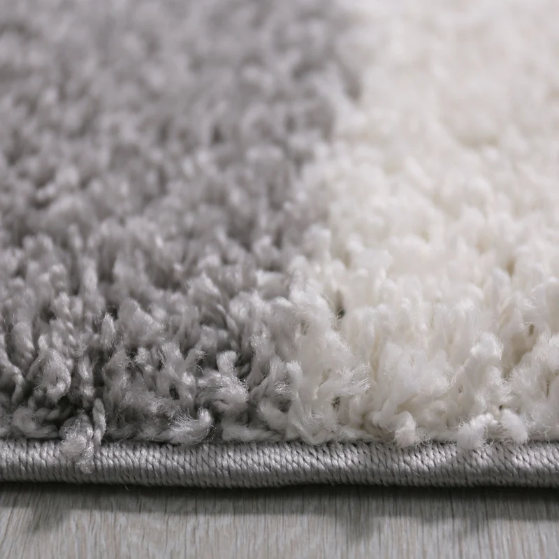 Wohnzimmer Teppich Hochflor Shaggy Deko kariert streifen Turkis Creme Grau Pflegeleicht Modern