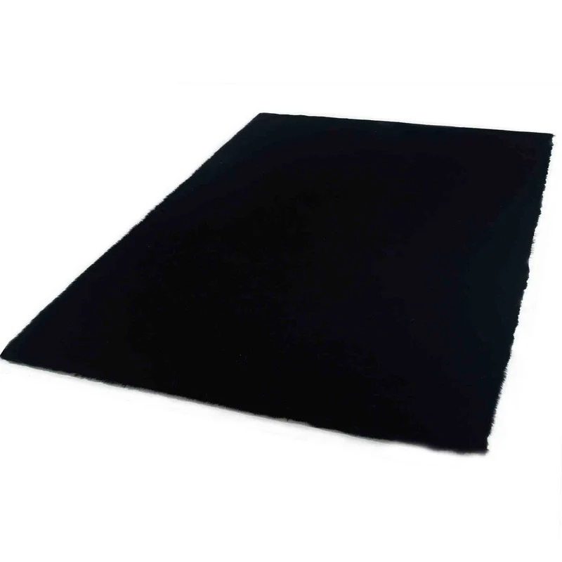 Fellteppich Kunstfell Teppich Imitat in Schwarz Dicht Flauschig Seidiger Glanz