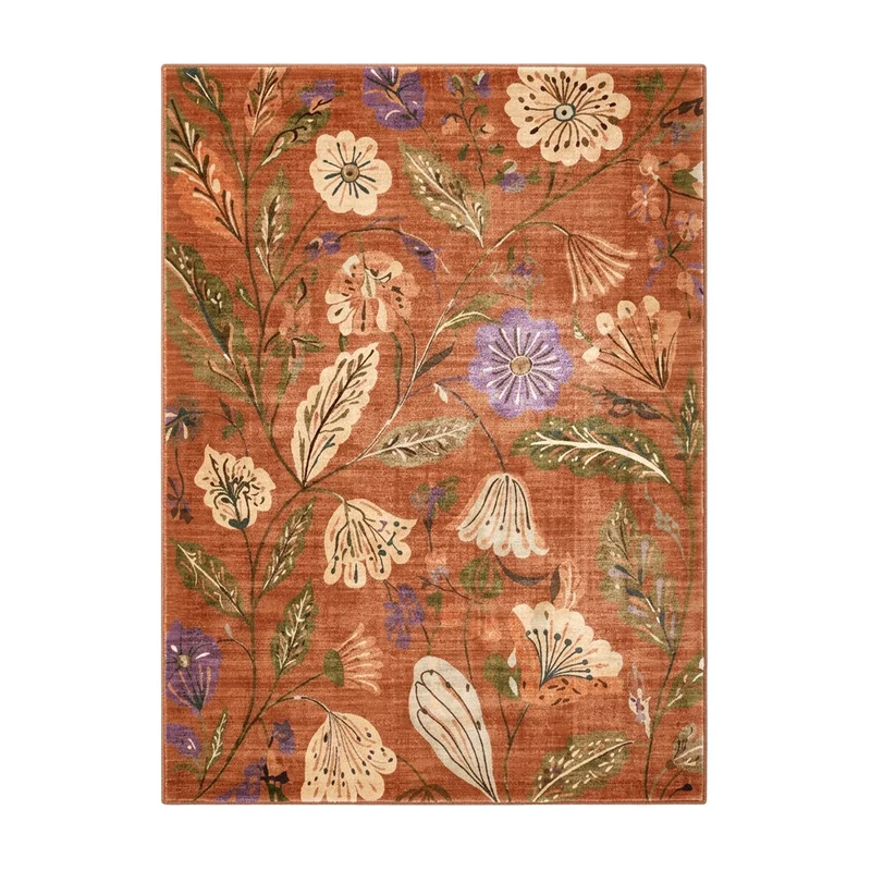 Waschbarer Teppich - Misty Flowers Terrakotta | Waschbar