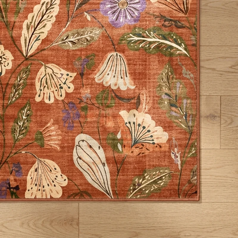 Waschbarer Teppich - Misty Flowers Terrakotta | Waschbar
