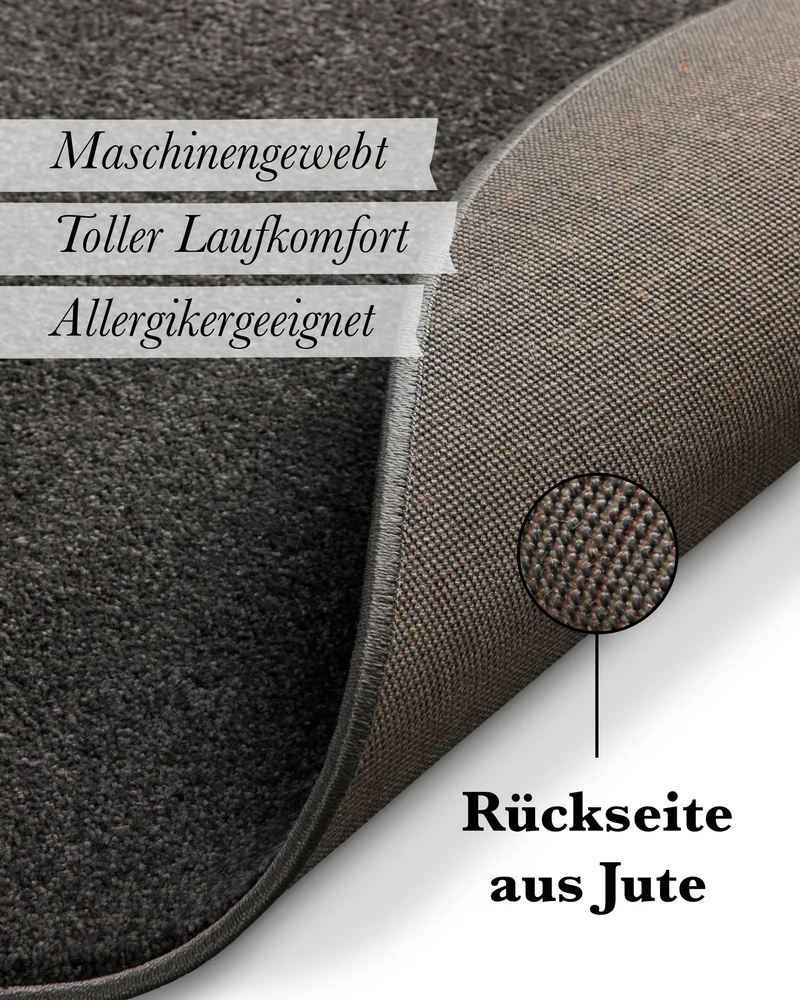 Kurzflorteppich Rund Anthrazit grau "Freja" WECONhome Basics