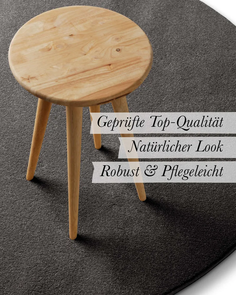 Kurzflorteppich Rund Anthrazit grau "Freja" WECONhome Basics